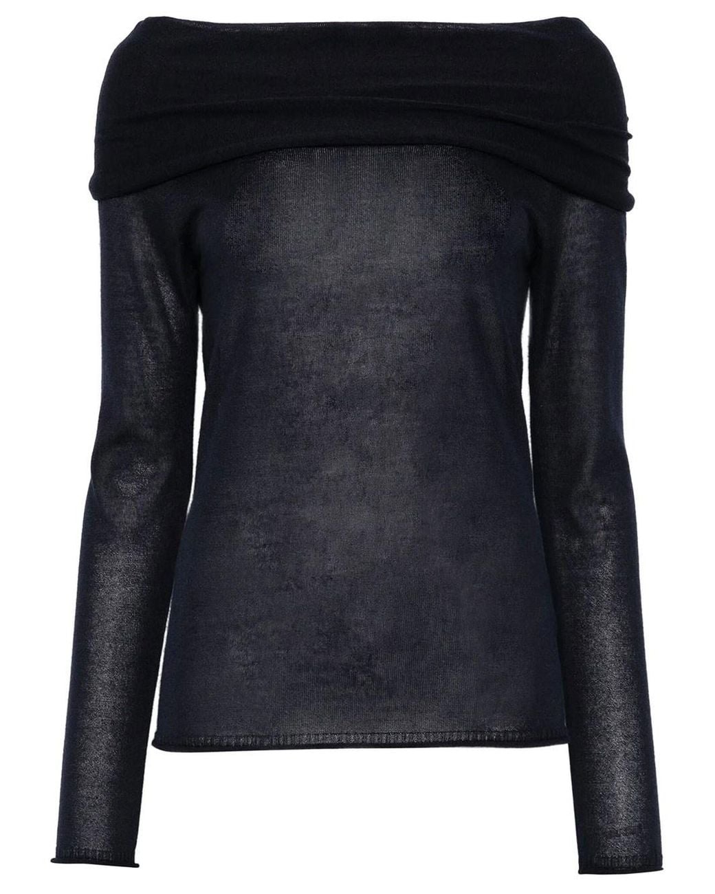 Roberto Collina Black Off-the-shoulder Silk Blend Semi-sheer Sweater