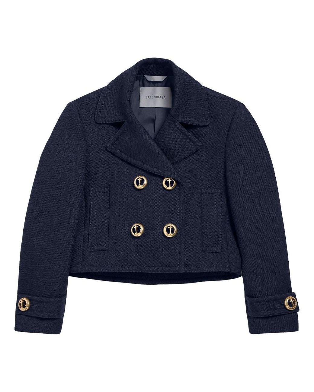 Balenciaga Blue Cropped Textured Wool Peacoat