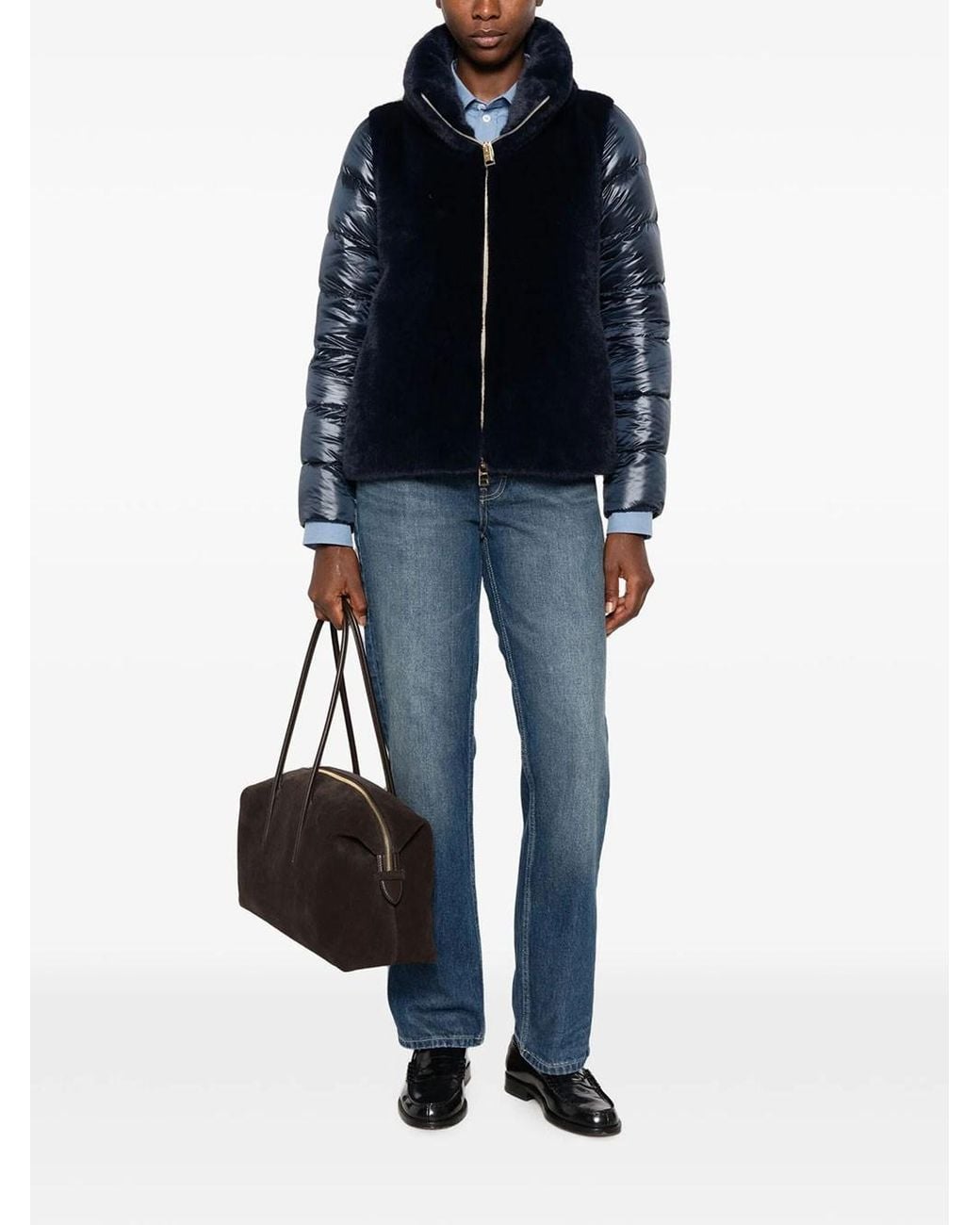 Herno Blue Padded Faux-Fur Zip Jacket