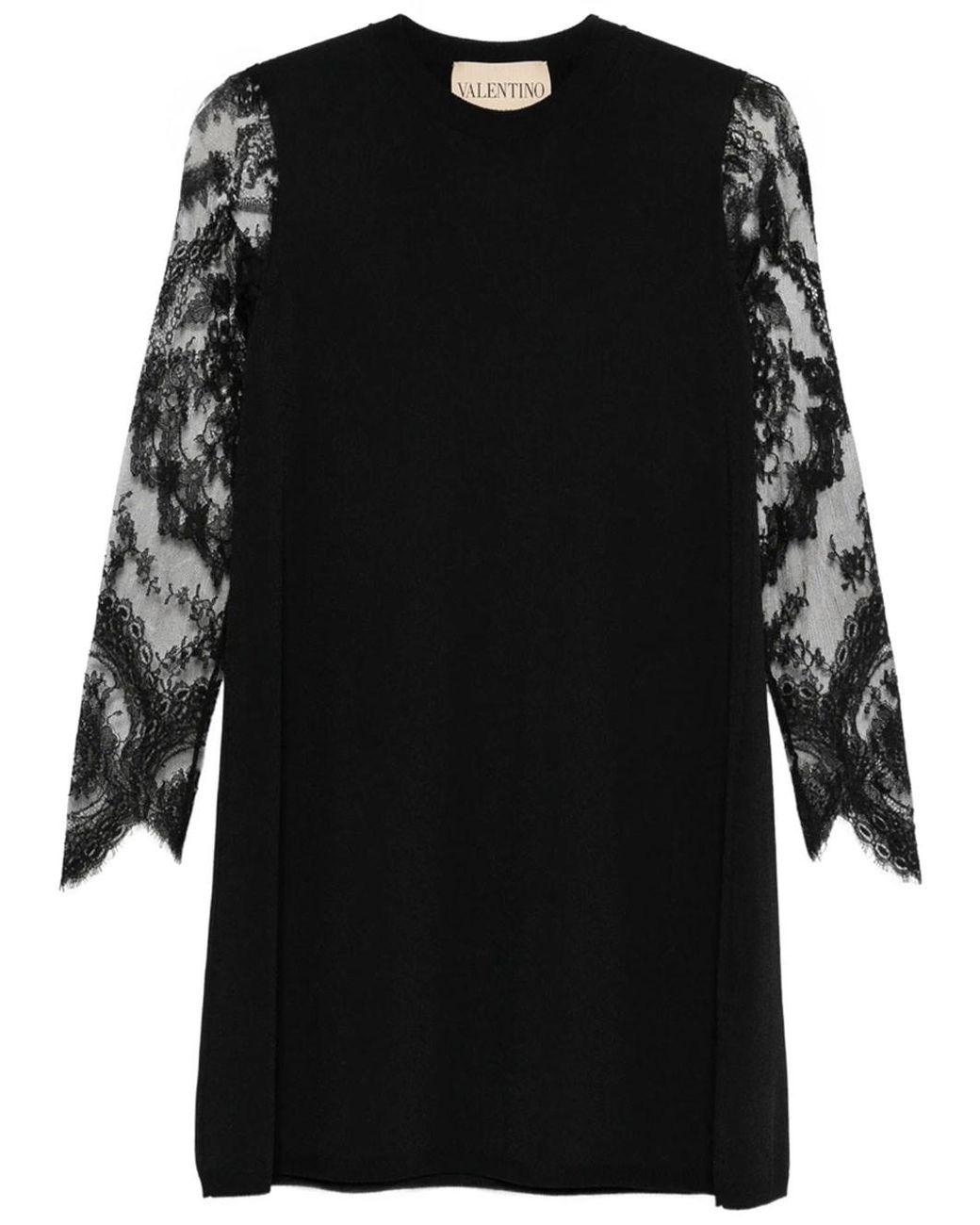 Valentino Garavani Black Mini Dress With Lace Sleeves