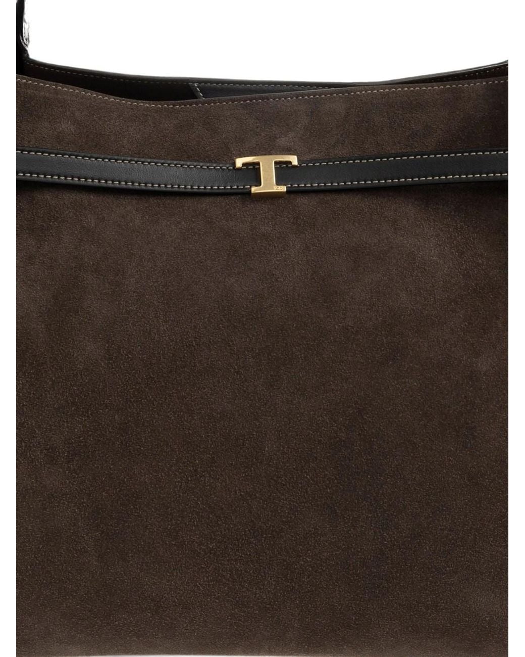 Tod's Black Medium Suede Leather T Signature Shopping Bag