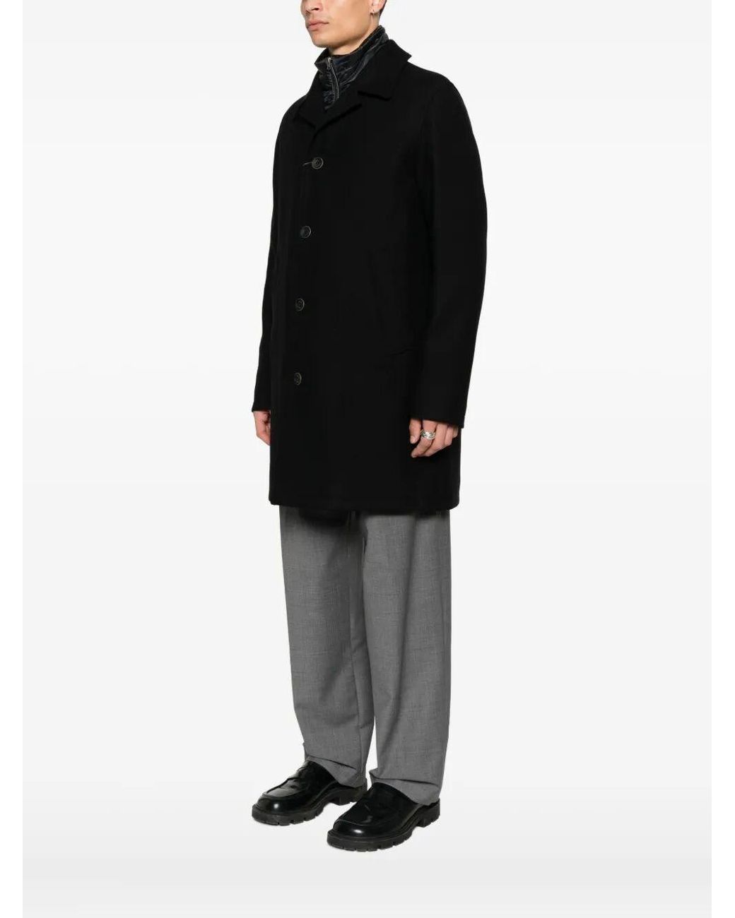 Herno Black Single-Breasted Padded Coat for men