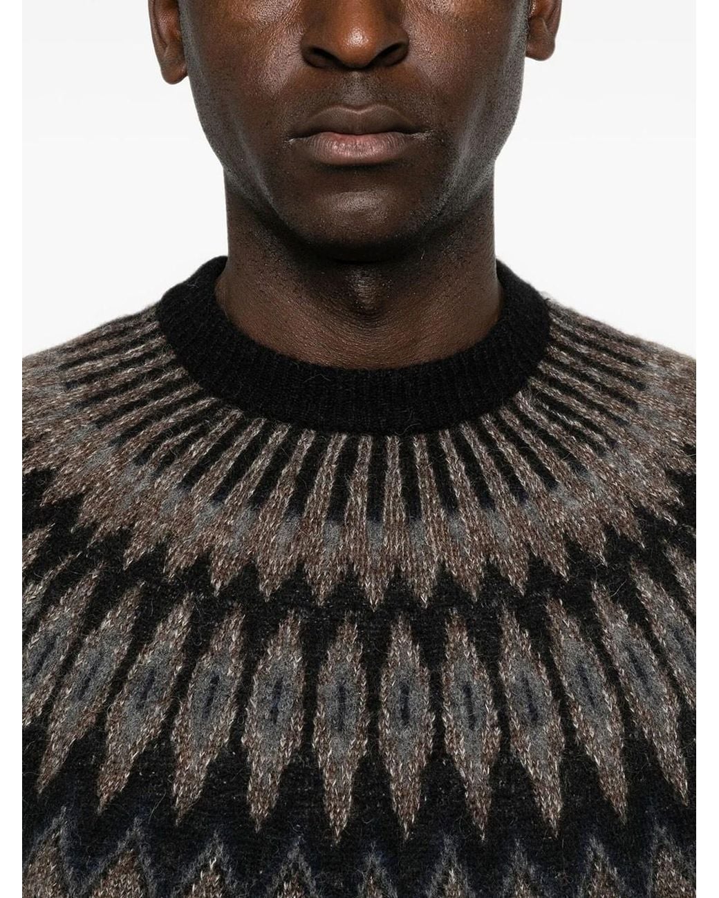 Roberto Collina Gray Fair Isle Wool Crew Neck Sweater for men