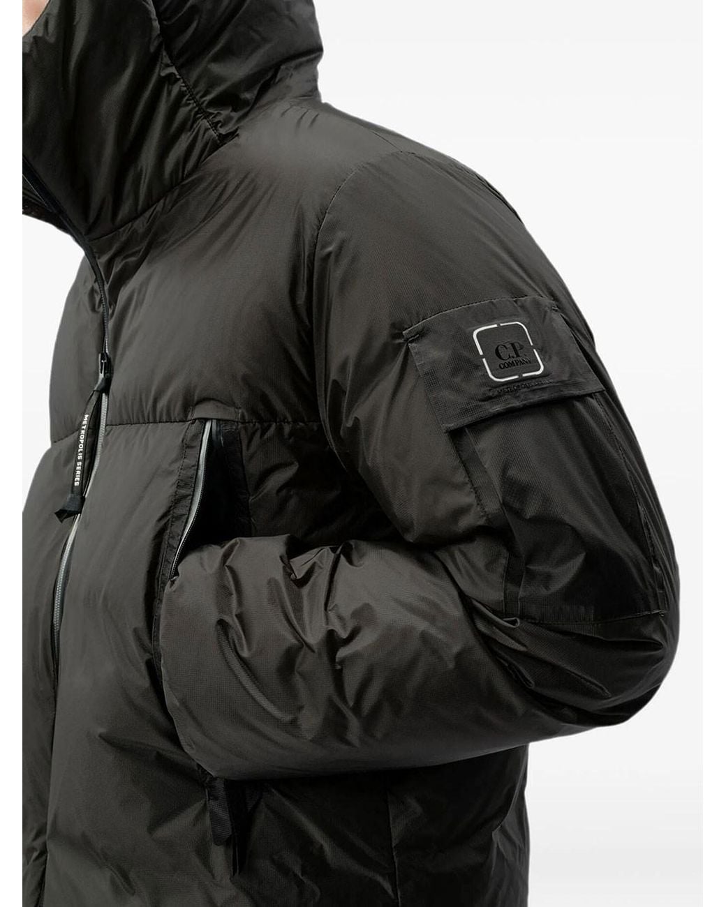 C P Company Black Hooded Down Jacket Metropolis Series In Metroshield for men
