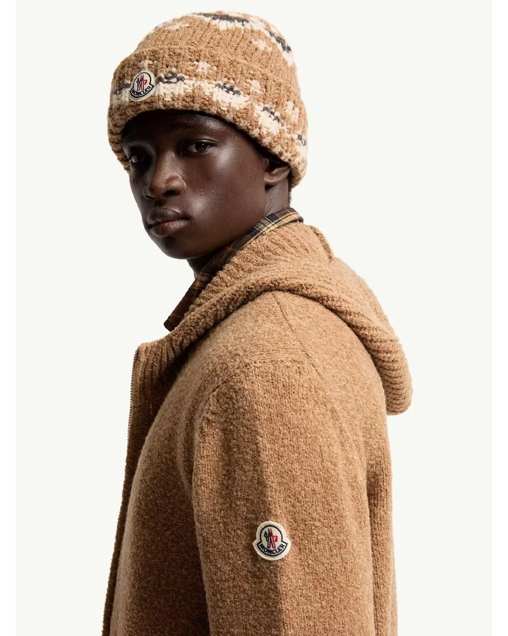 Moncler Brown Zip-up Hoodie In A Bouclé Wool Blend for men