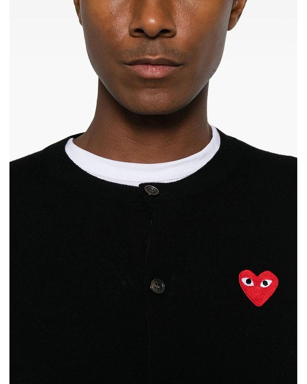 COMME DES GARÇONS PLAY Black Red Heart Wool Crewneck Cardigan for men