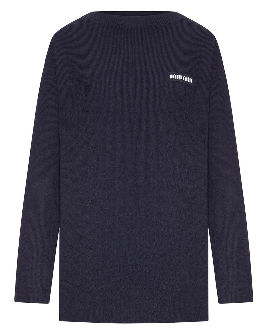 Miu Miu Blue Logo-Patch Ribbed-Knit Sweater