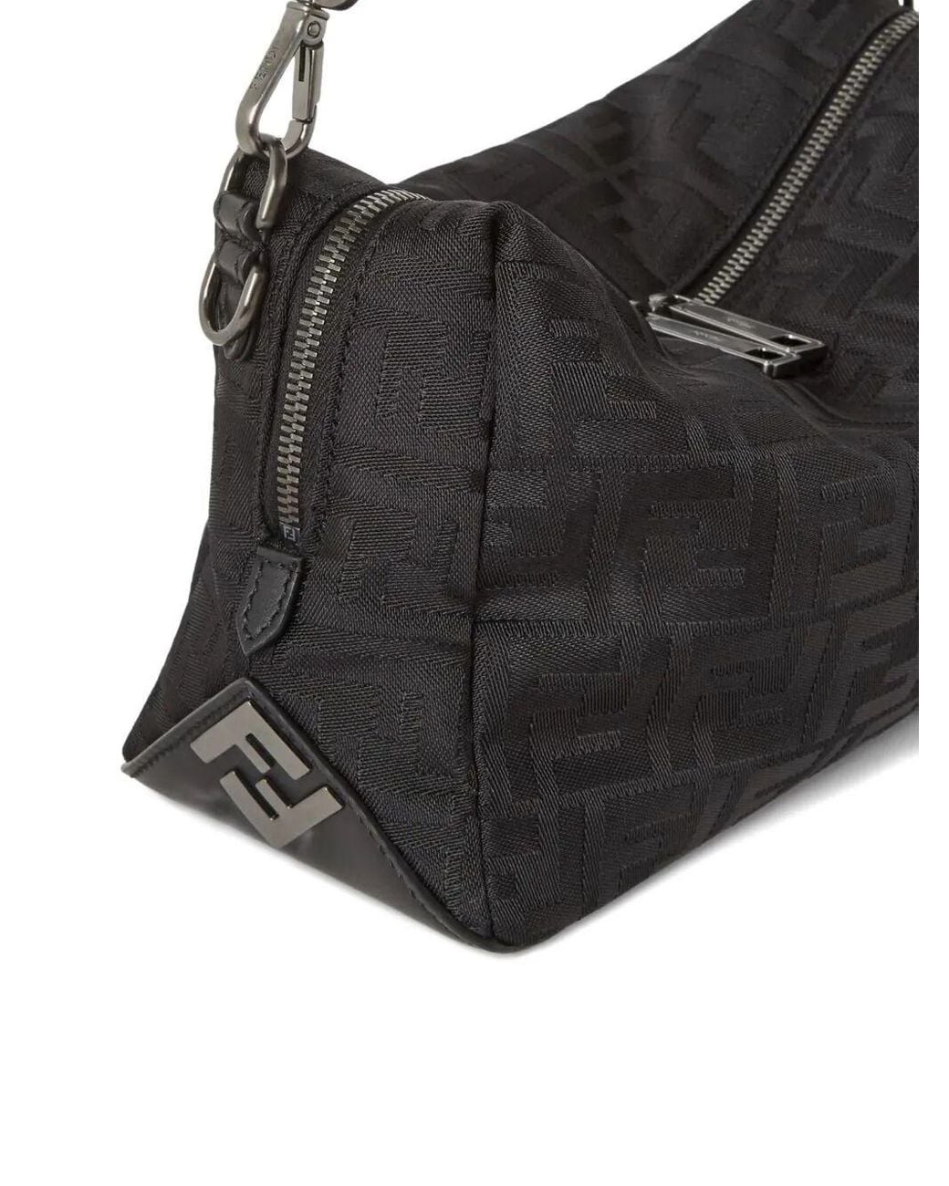 Fendi Black Squared Ff Lui Medium Leather And Nylon Bag for men