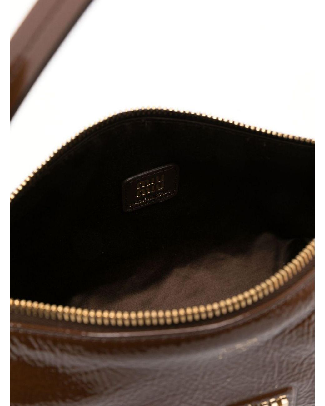 Miu Miu Naplak Patent Leather Pouch in Brown | Lyst