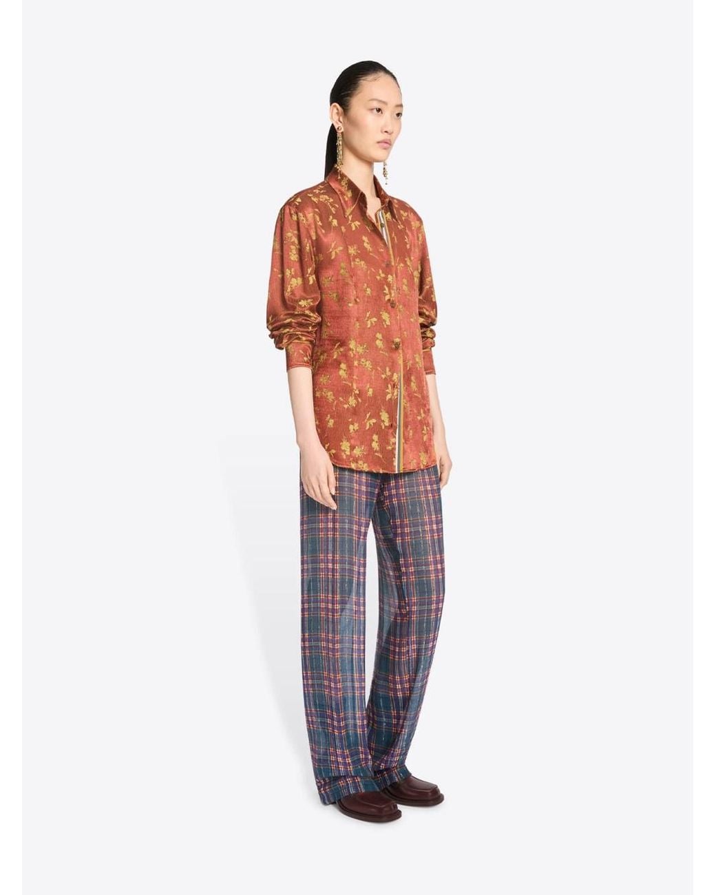 Dries Van Noten Orange Camicia Jacquard Floreale