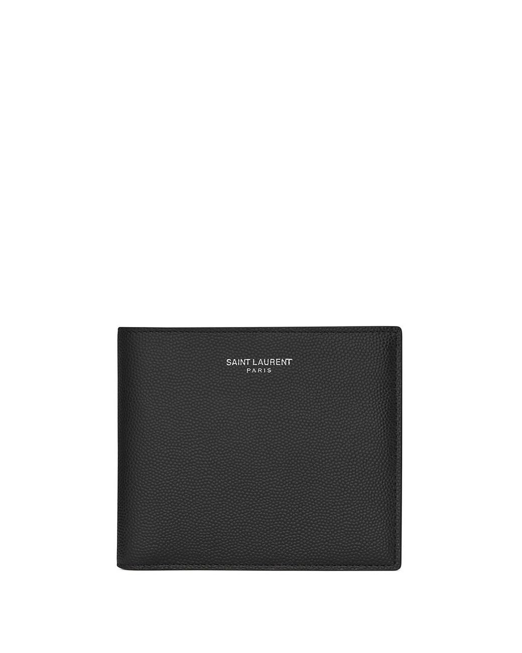 Saint Laurent Black Leather Bi-Fold Wallet With Logo For for men