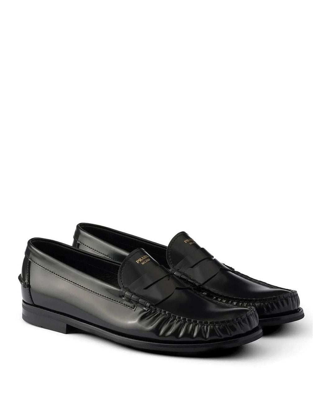 Prada Black Brushed Leather Loafers for men