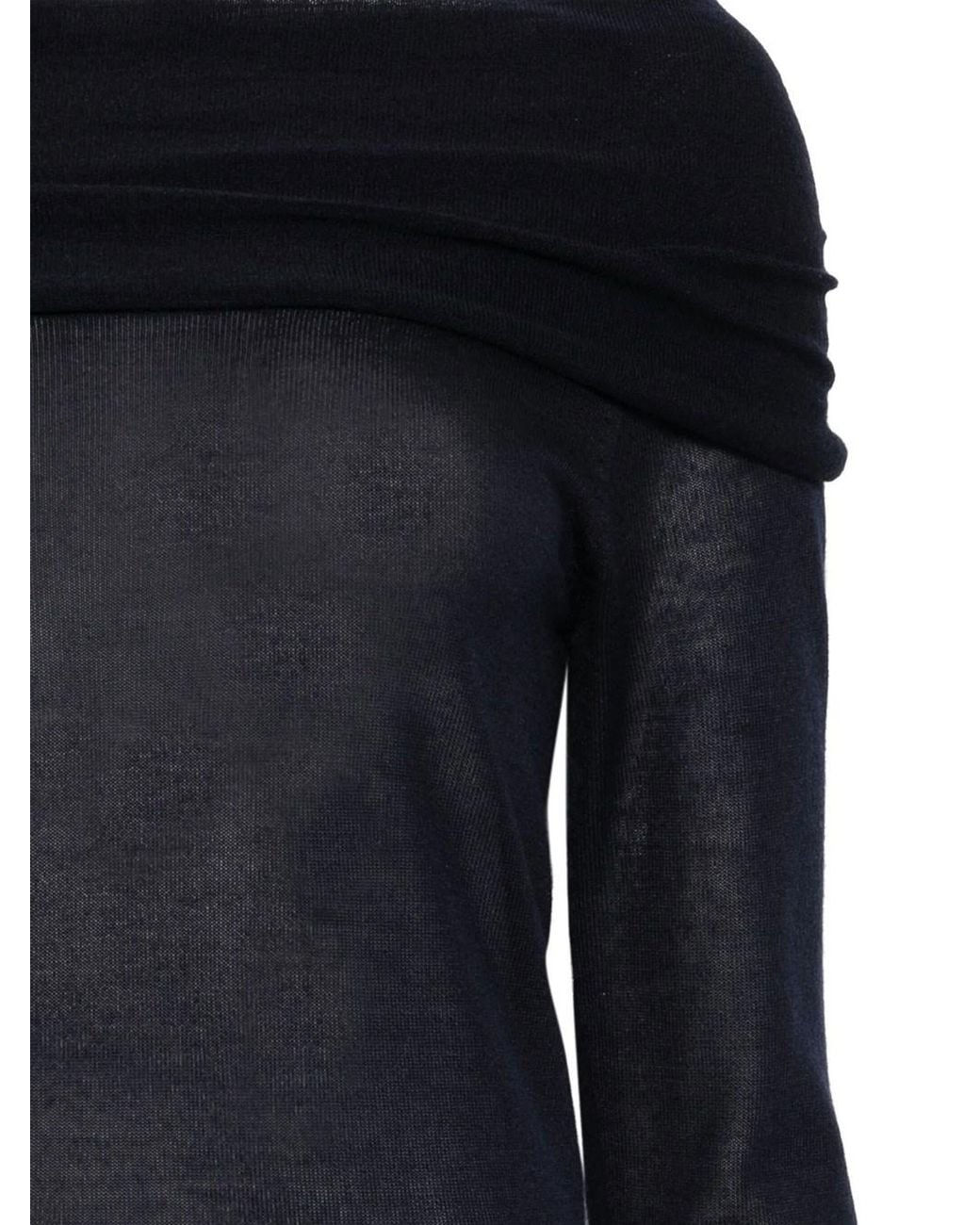 Roberto Collina Black Off-the-shoulder Silk Blend Semi-sheer Sweater