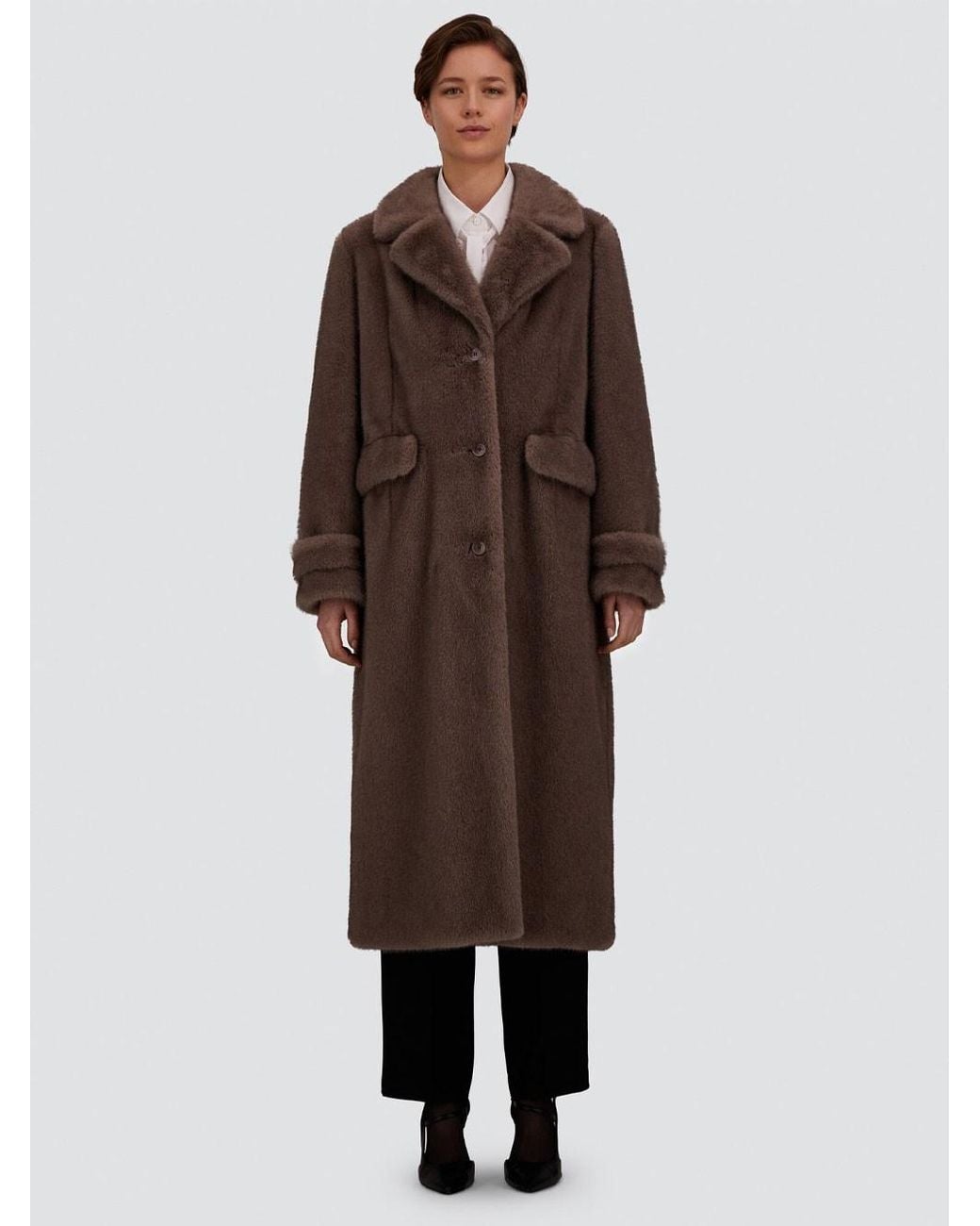 Herno Brown Melange Alternative Mink Fur Coat