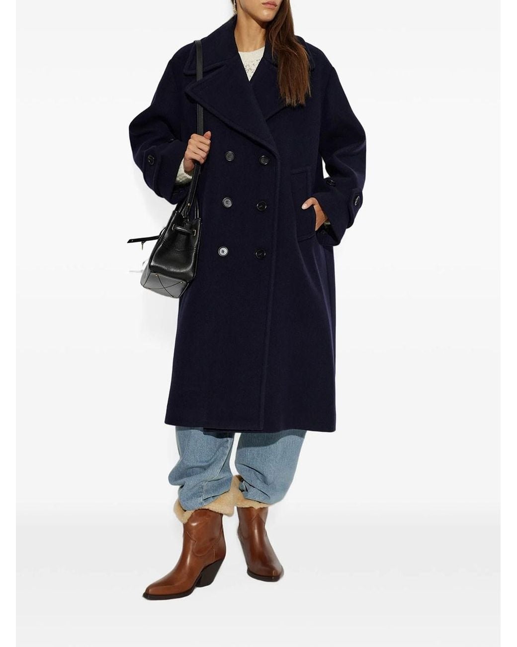 Chloé Blue Oversized Double-breasted Long Wool Coat
