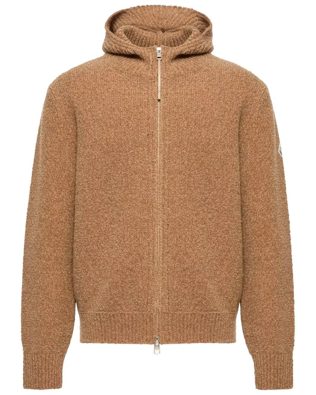 Moncler Brown Zip-up Hoodie In A Bouclé Wool Blend for men