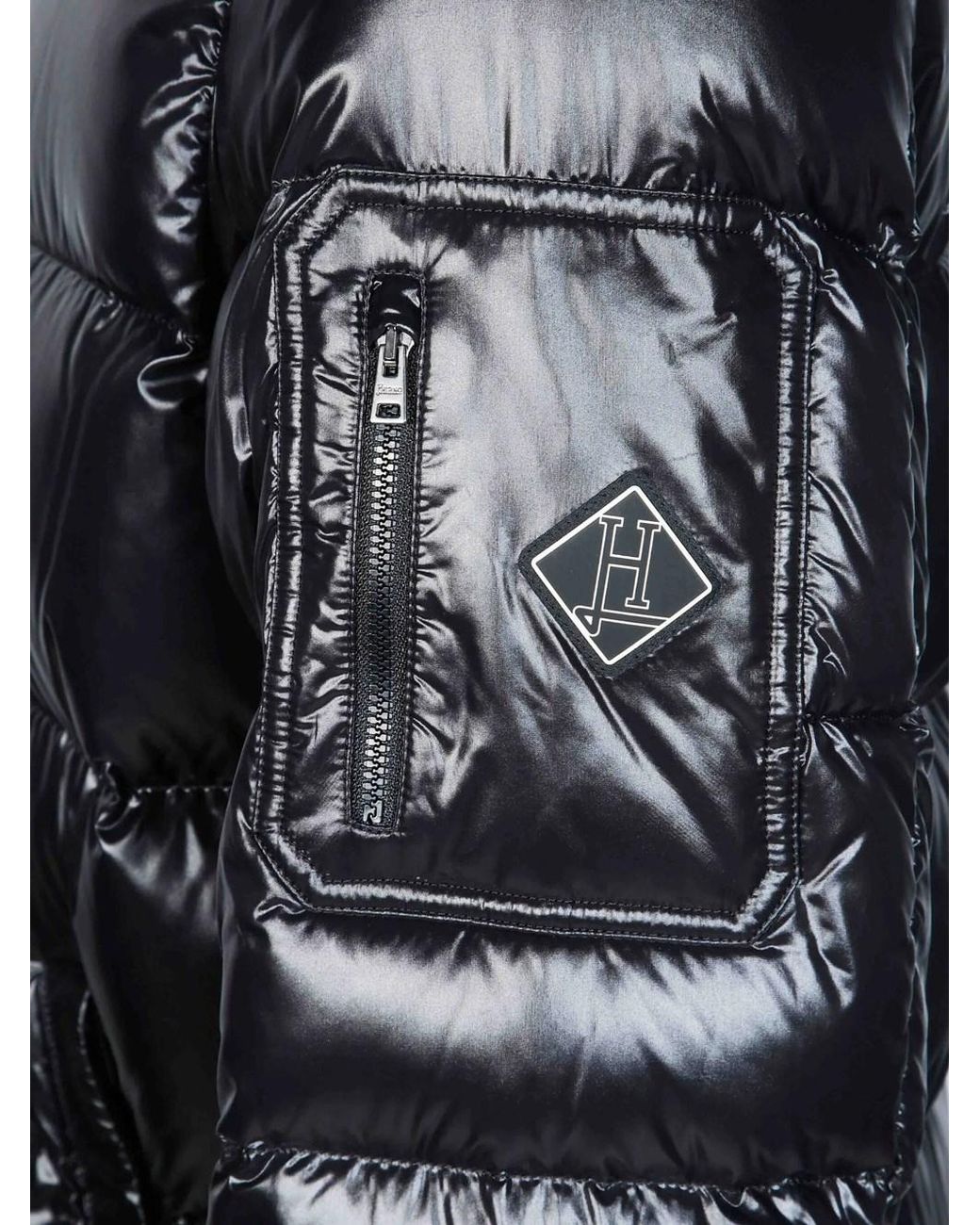 Herno Black Shiny-Effect Hooded Puffer Jacket