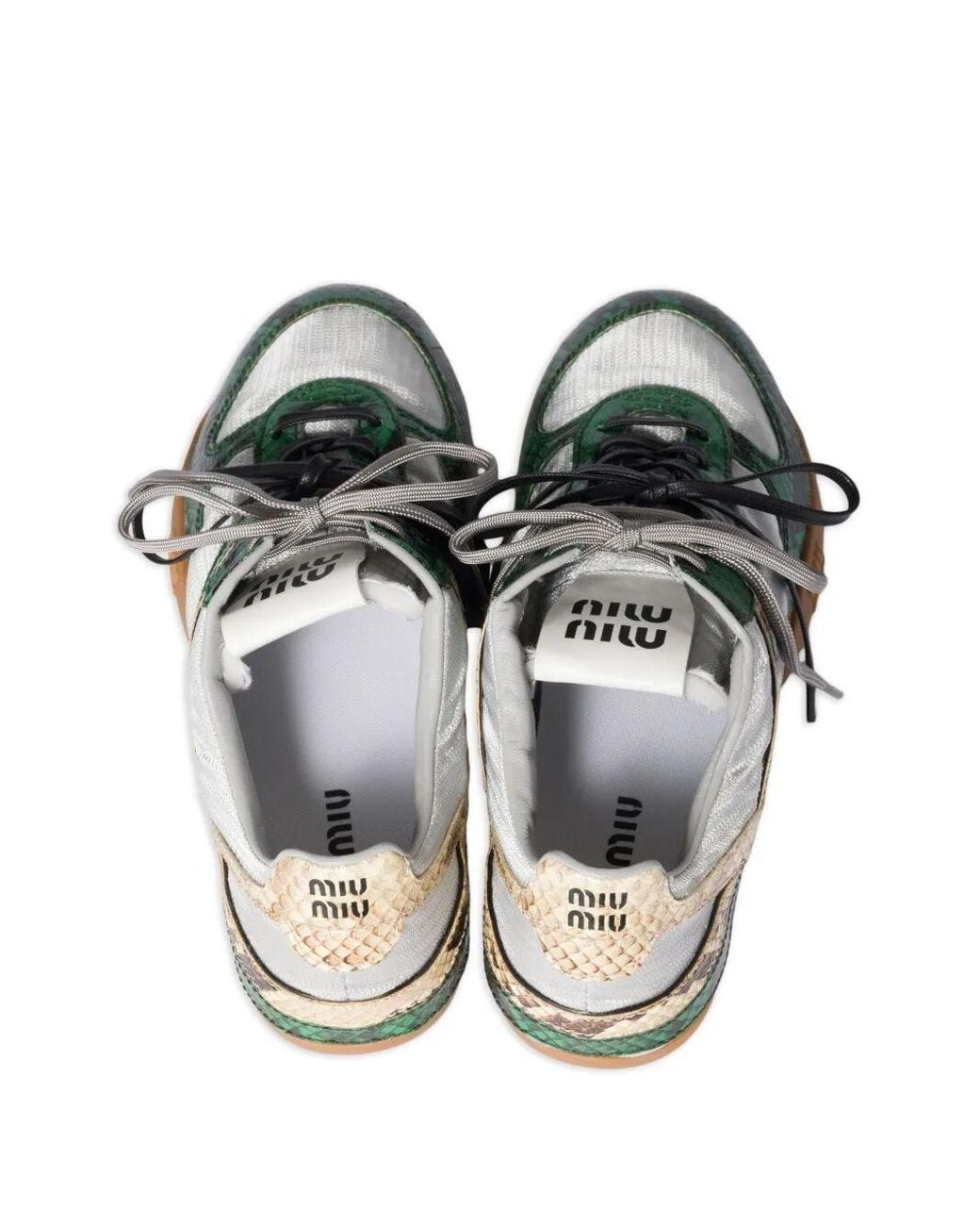Miu Miu Green Gymnasium Technical Fabric And Python-Print Ayers Leather Sneakers Shoes