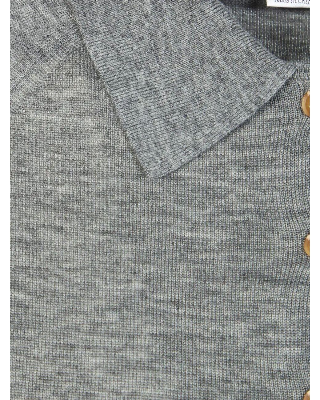 Victoria Beckham Gray Lightweight Fine Guage Knitted Polo Top