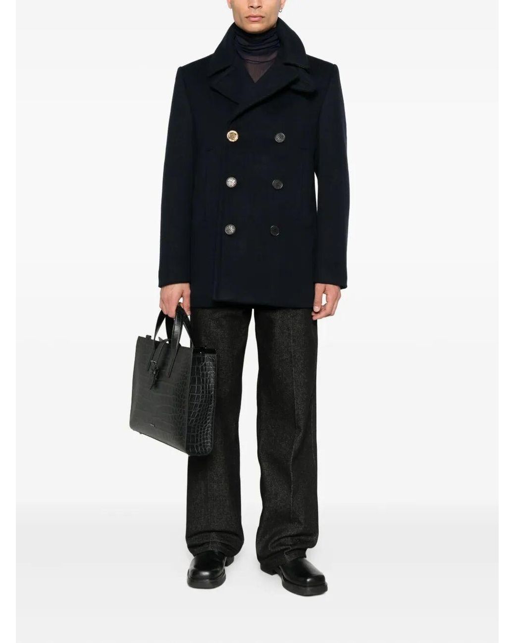 Givenchy Black Double-Breasted Pea Coat for men