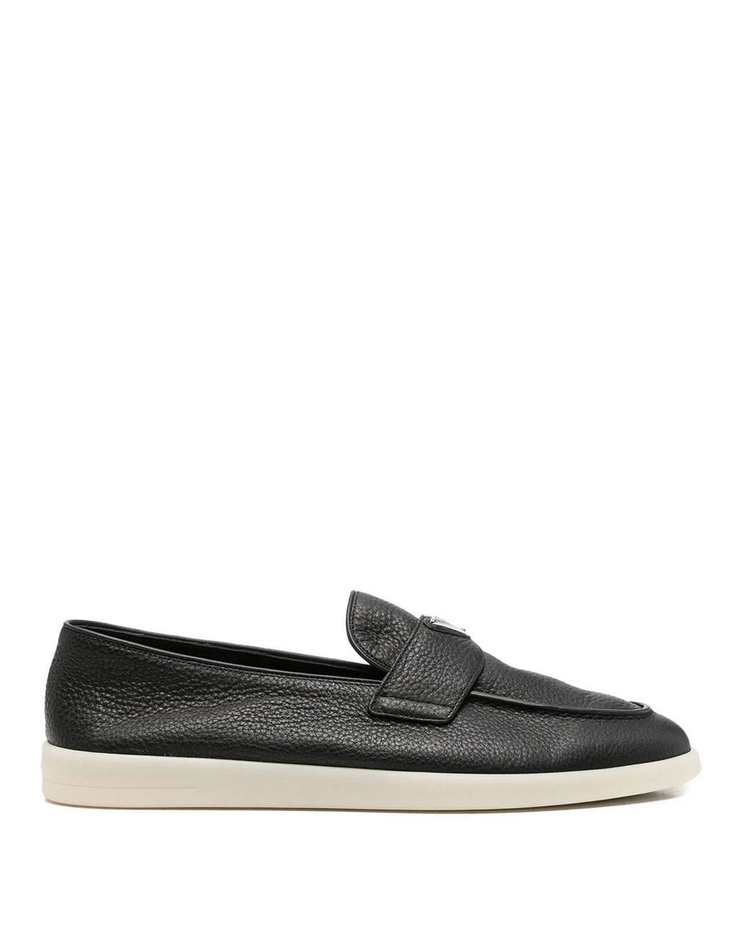 Prada Black Grained Leather Loafers for men
