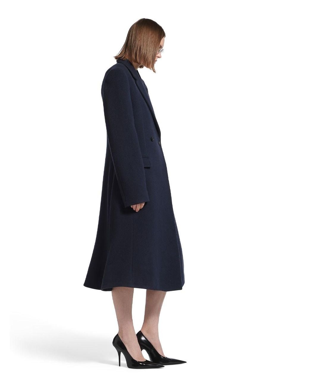 Balenciaga Blue Godet Brushed Wool Midi Coat Clothing
