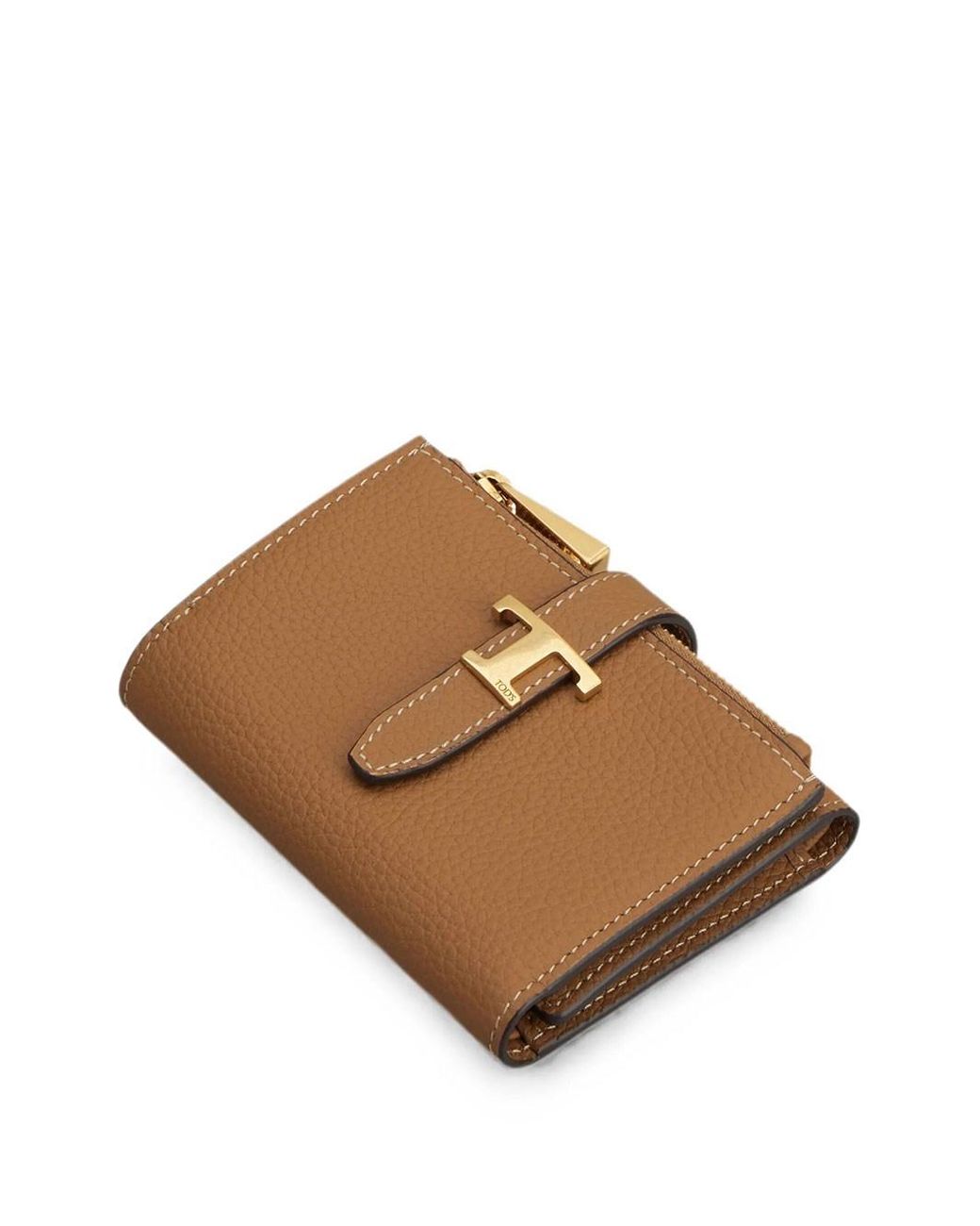 Tod's Brown Tri-Fold Leather Wallet With Strap And Mini T Timeless Accessory