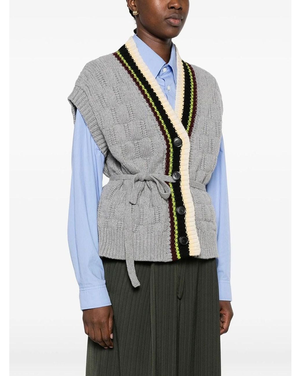 Dries Van Noten Gray Sleeveless Wool Cardigan