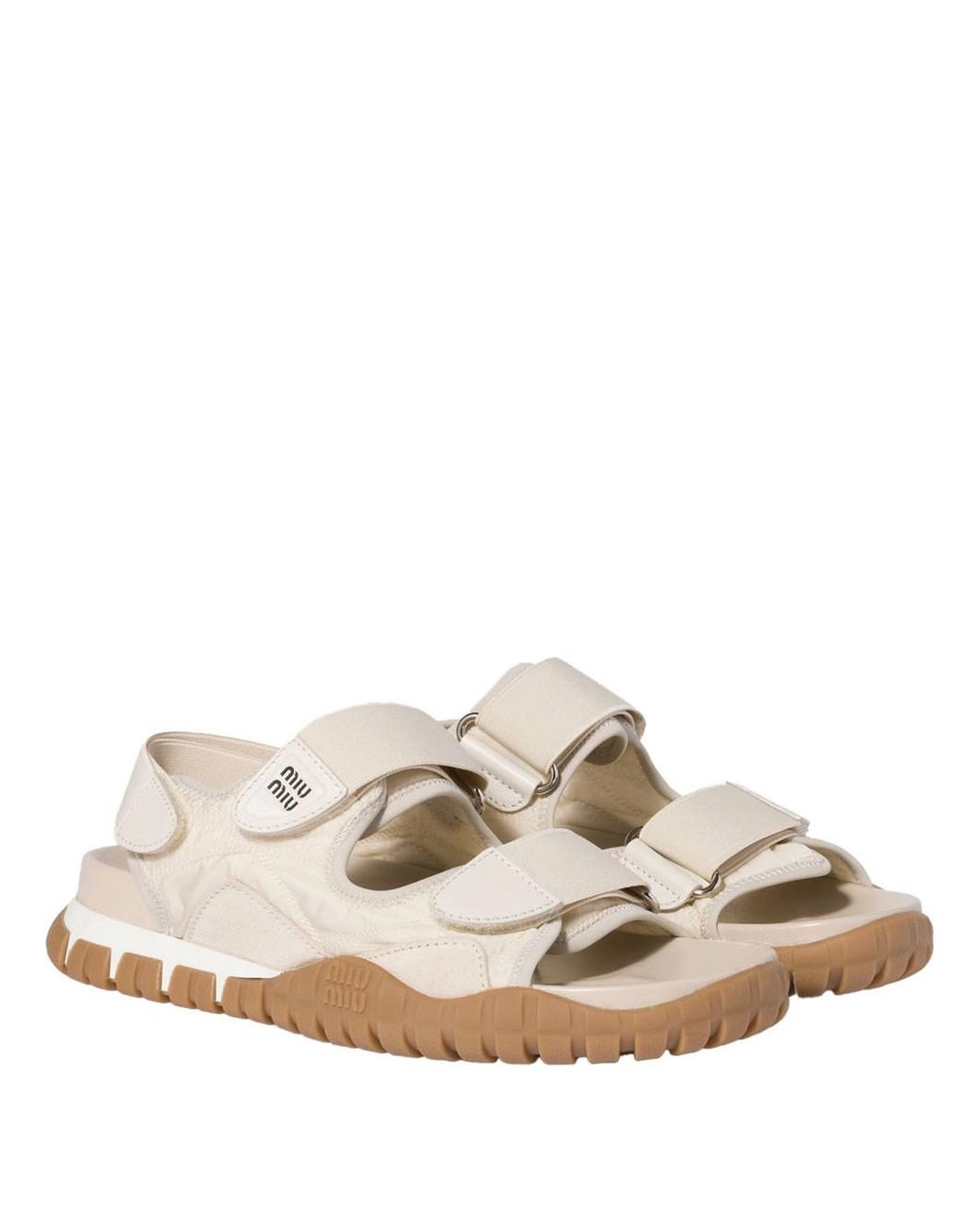 Miu Miu White Tyre Technical Fabric And Suede Sandals
