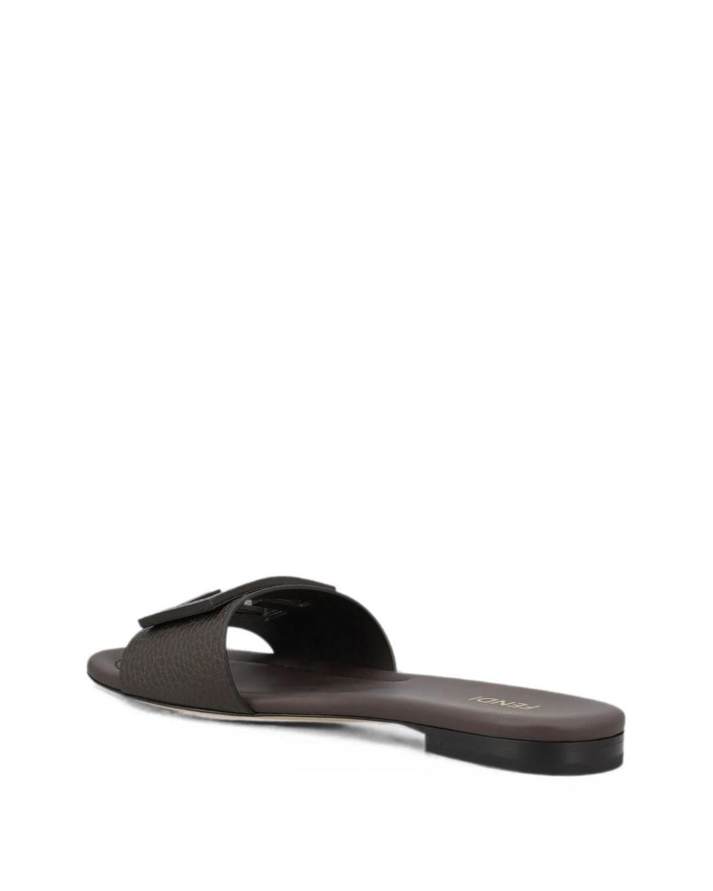 Fendi Brown Logo Leather Sandals