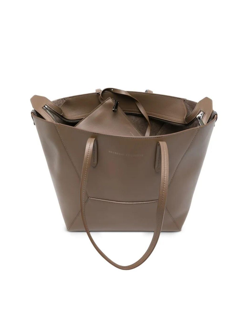 Brunello Cucinelli Brown Leather Tote Bag With Pouch