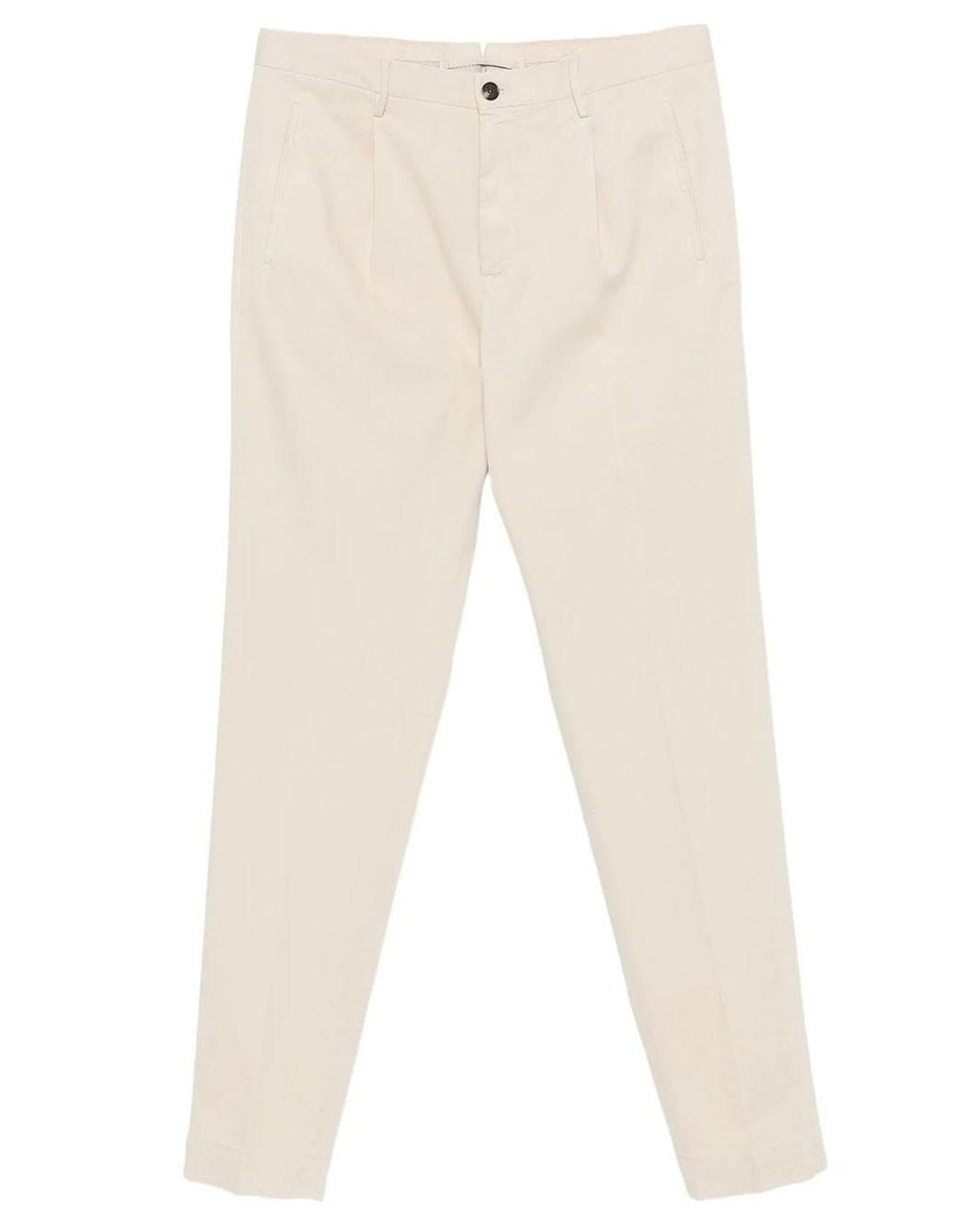 Incotex Natural Straight Cotton Trousers With Pleats for men