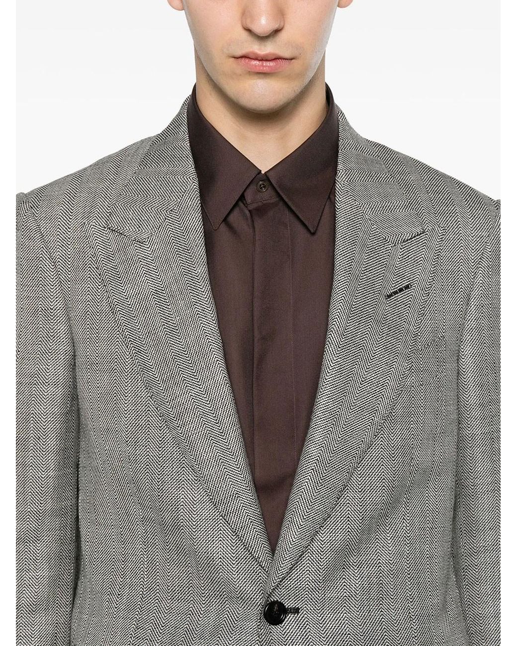 Tom Ford Gray Herringbone-Pattern Wool Blend Blazer for men