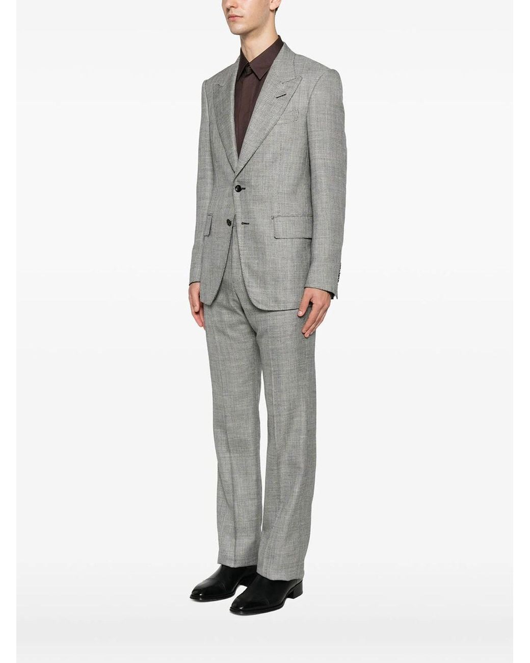 Tom Ford Gray Herringbone-Pattern Wool Blend Blazer for men