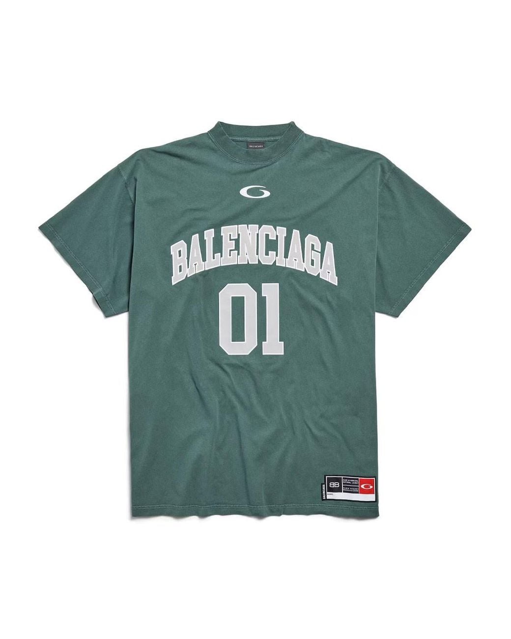 Balenciaga Dark/Light Oversized Basketball T-Shirt in Green for