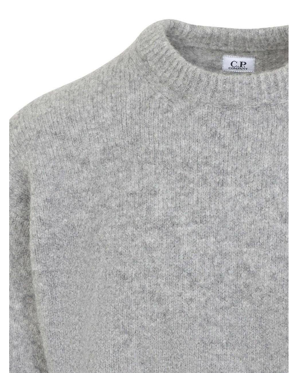 C P Company Gray Crewneck Wool Sweater With Lens Detail for men