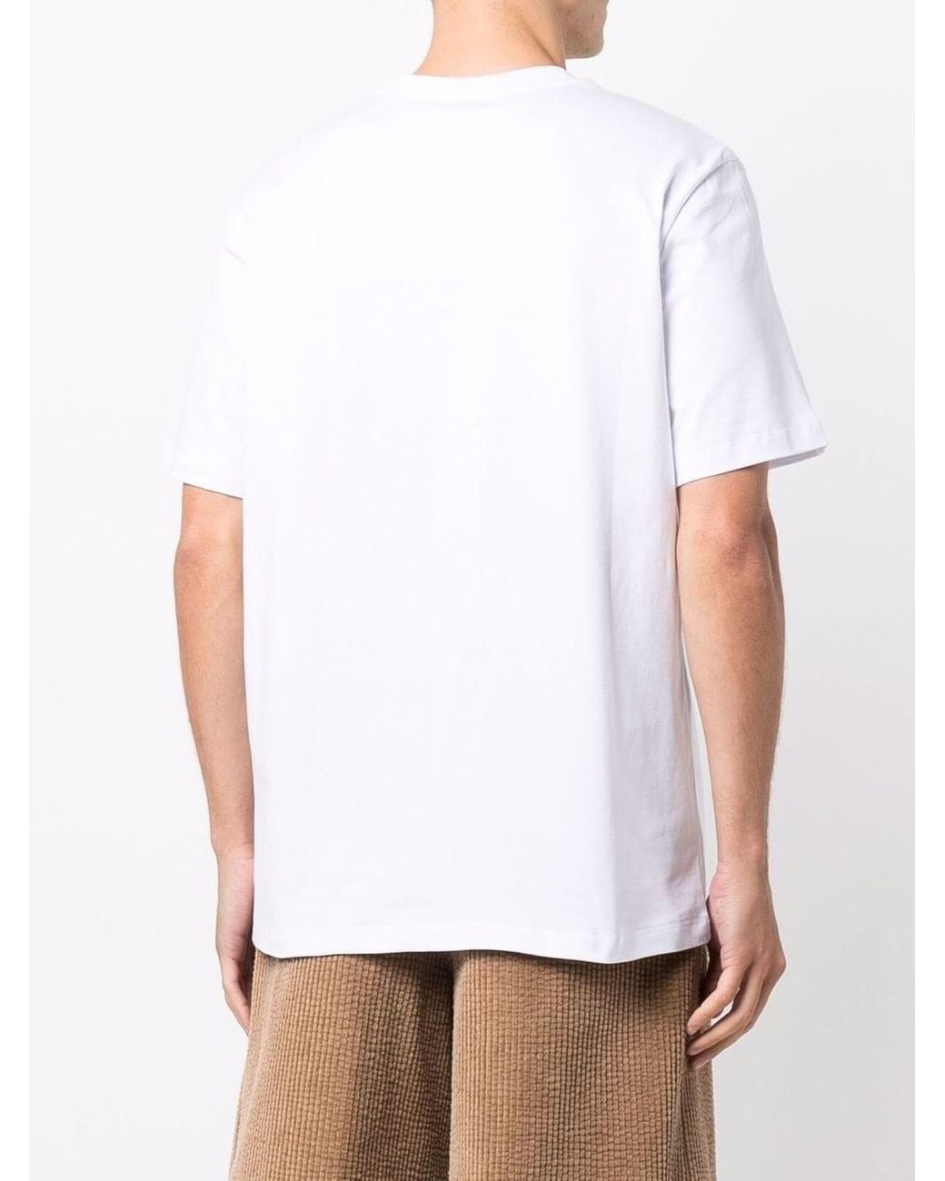 MSGM White Cotton T-Shirt With Front Printed Logo for men