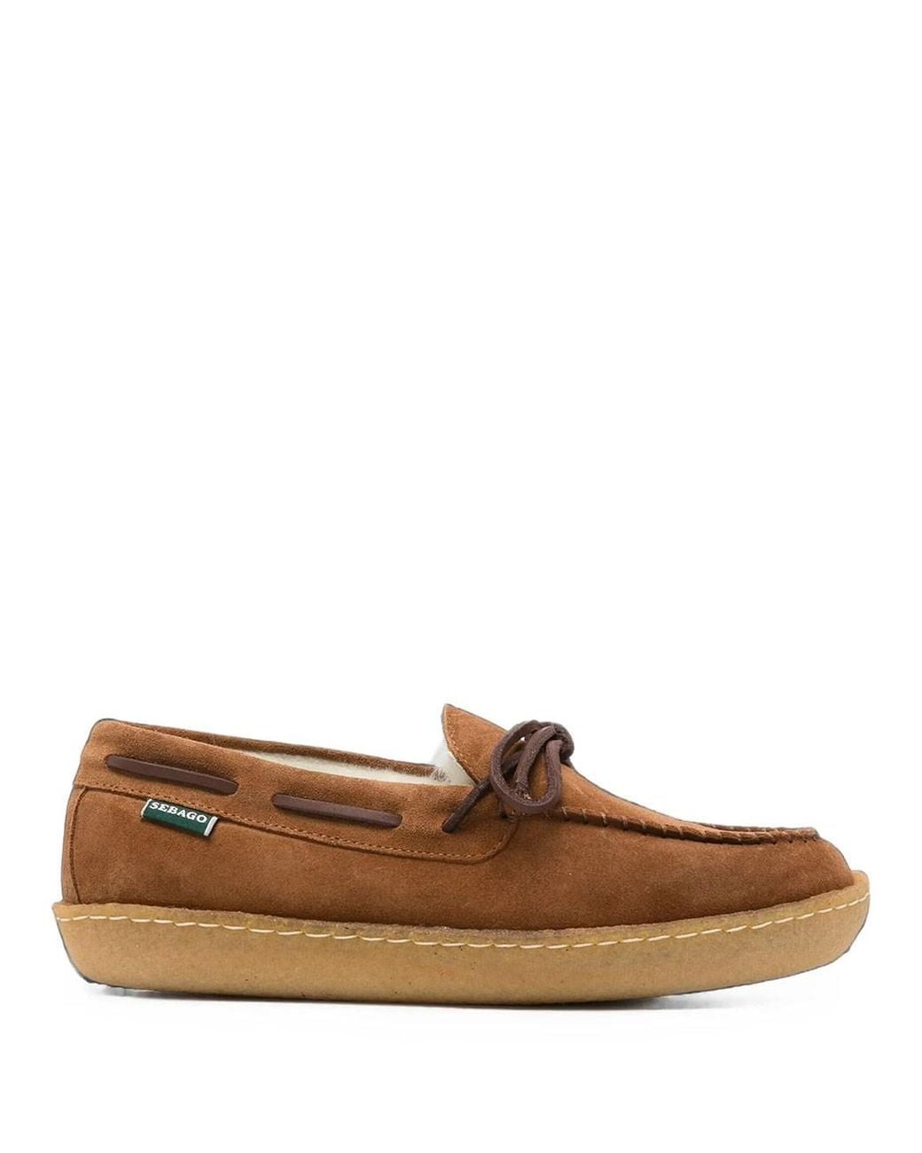 Sebago Brown Colton Suede Leather Loafers With Faux Fur Lining