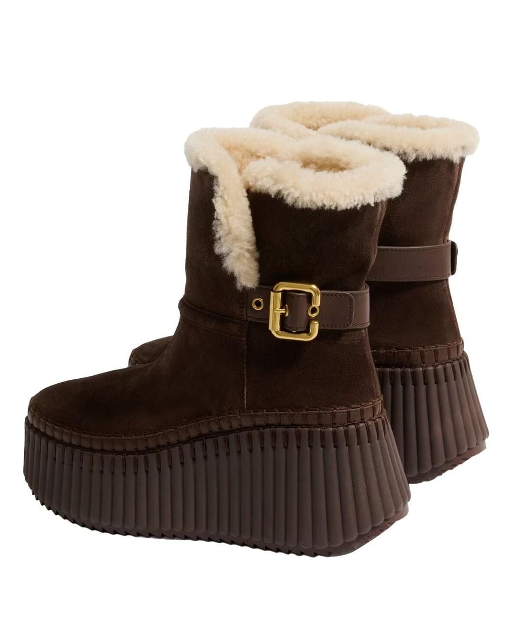 Chloé Brown Nama Suede Ankle Boots With Shearling Lining