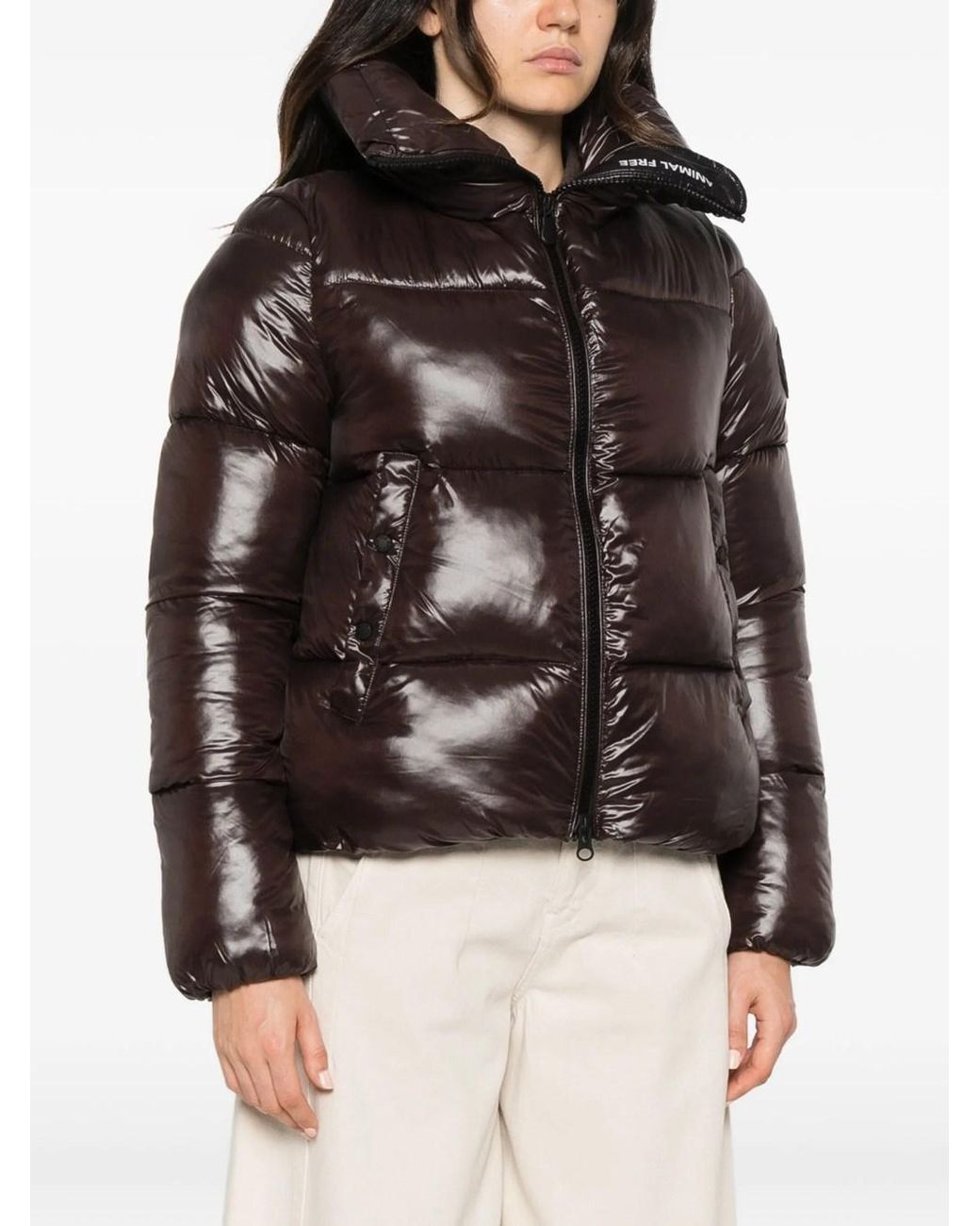 Save The Duck Brown Isla Down Jacket With Lacquer Finish