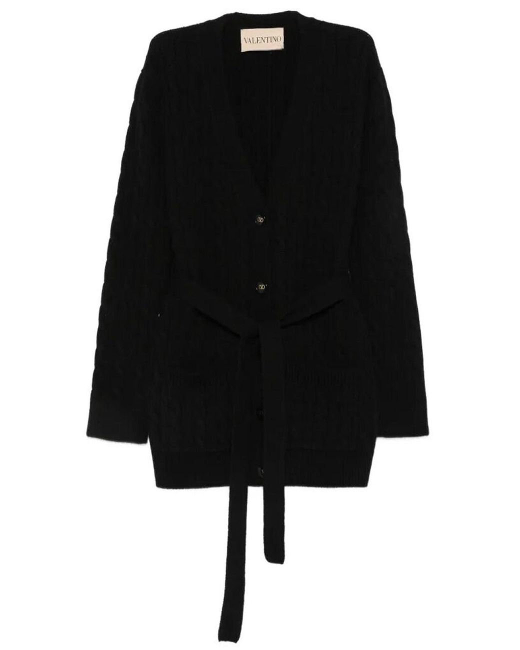 Valentino Garavani Black Cashmere Cable Knit Cardigan With Belt