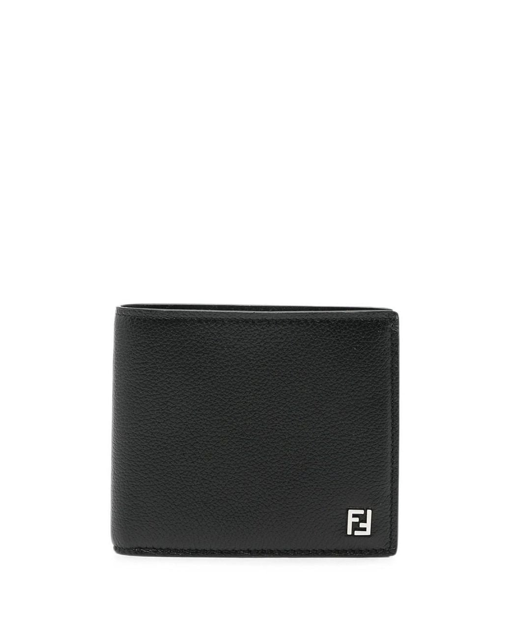 Fendi Black Ff Bi-Fold Grained Leather Wallet for men