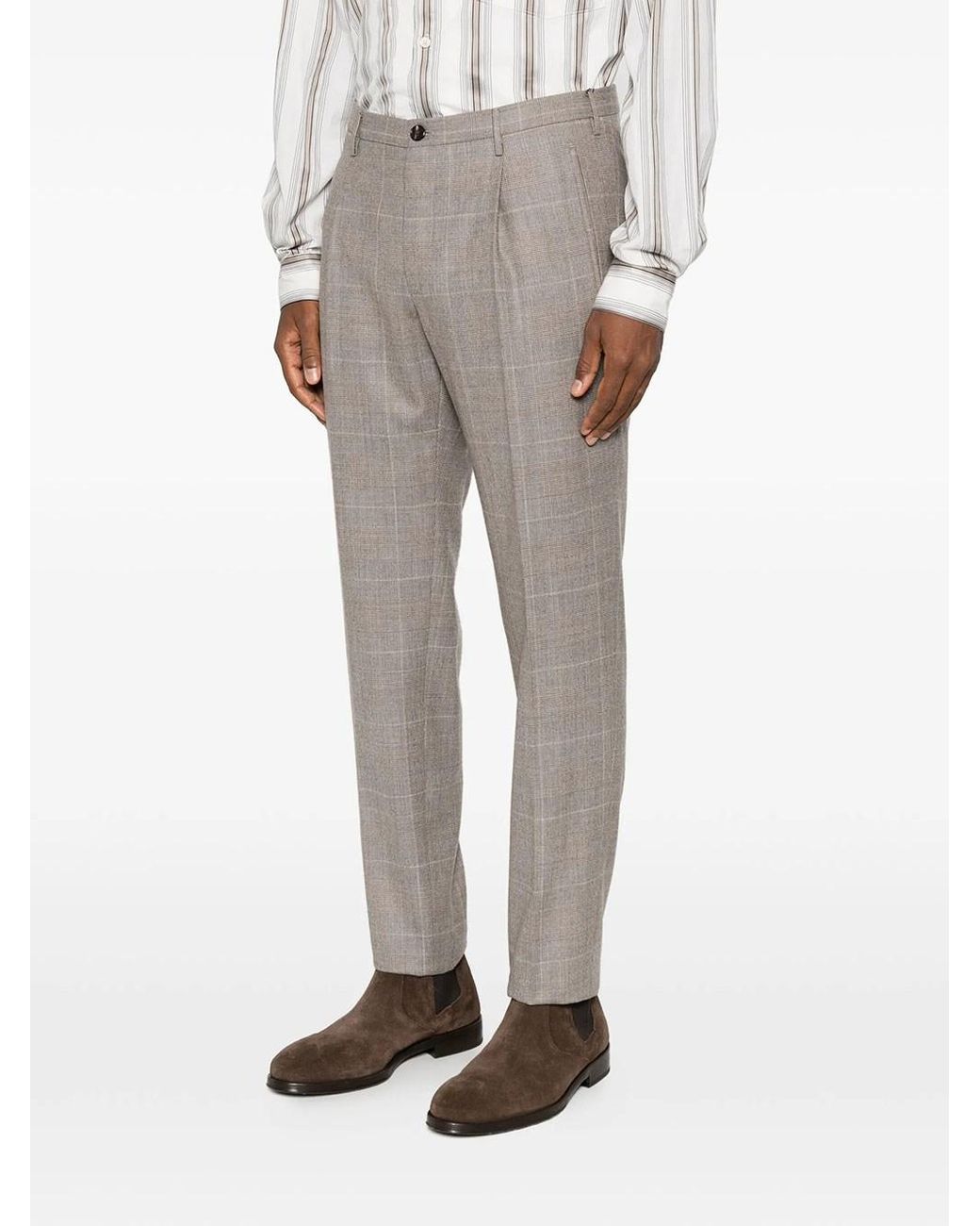 Incotex Gray Tapered Wool Trousers With Prince Of Wales Check for men