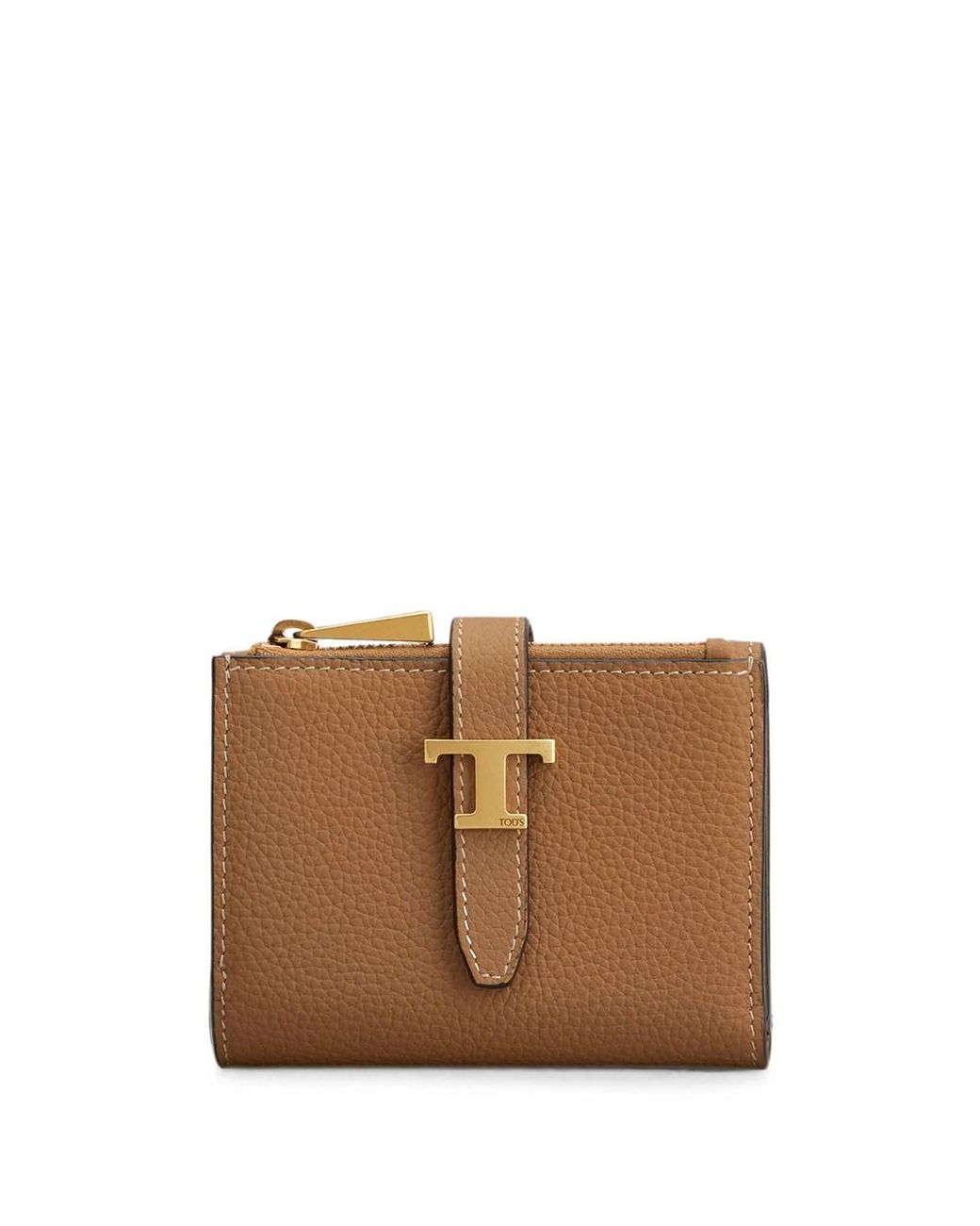 Tod's Brown Tri-Fold Leather Wallet With Strap And Mini T Timeless Accessory