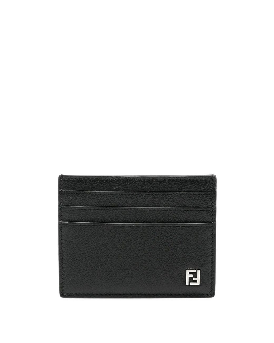 Fendi Black Ff Grain Leather Card Holder for men
