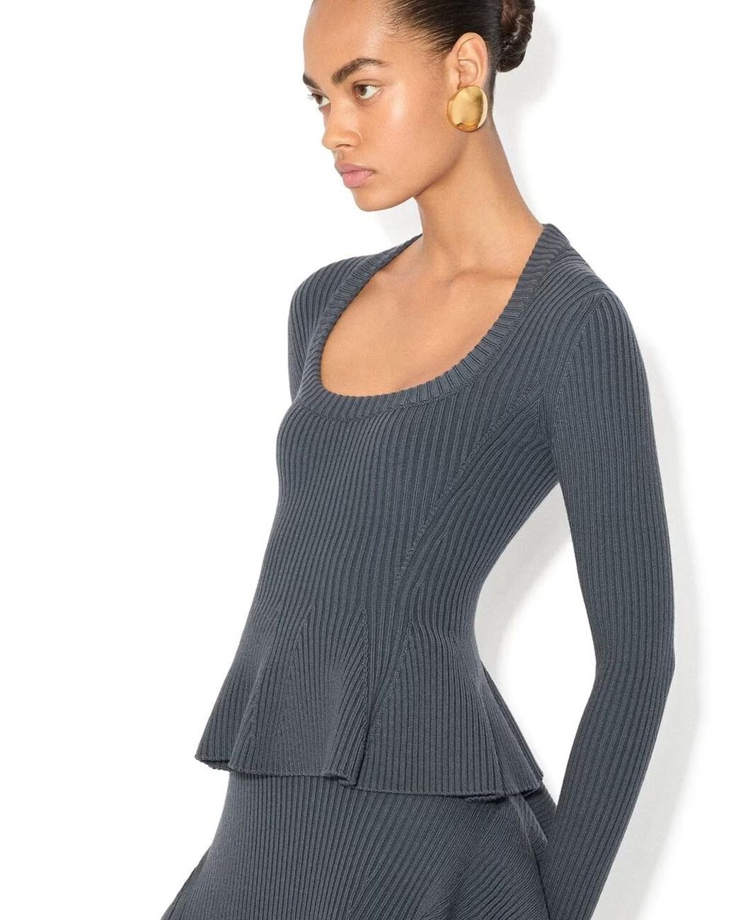 Alaïa Blue Top Peplum A Coste