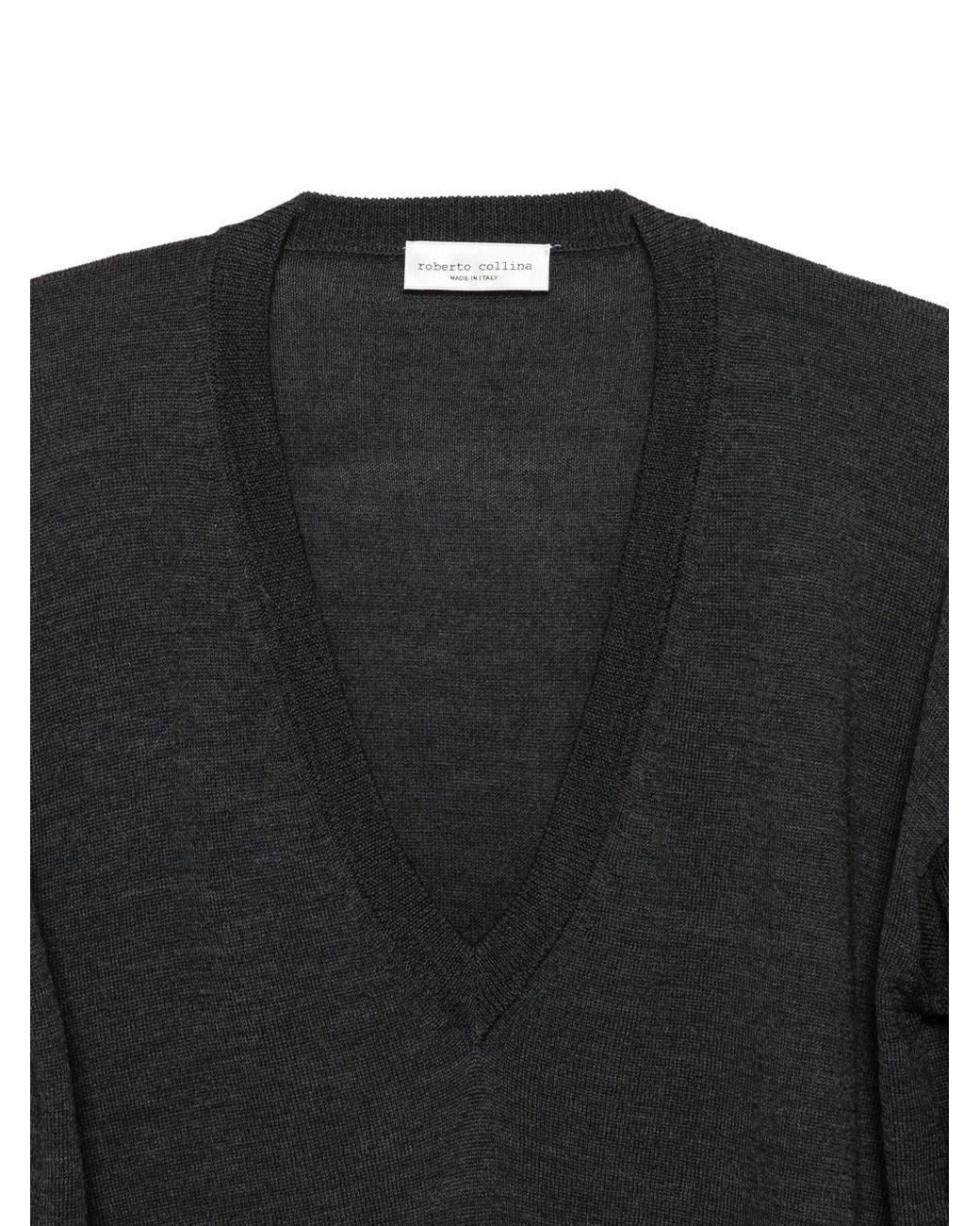 Roberto Collina Black Merino Wool V-Neck Pullover