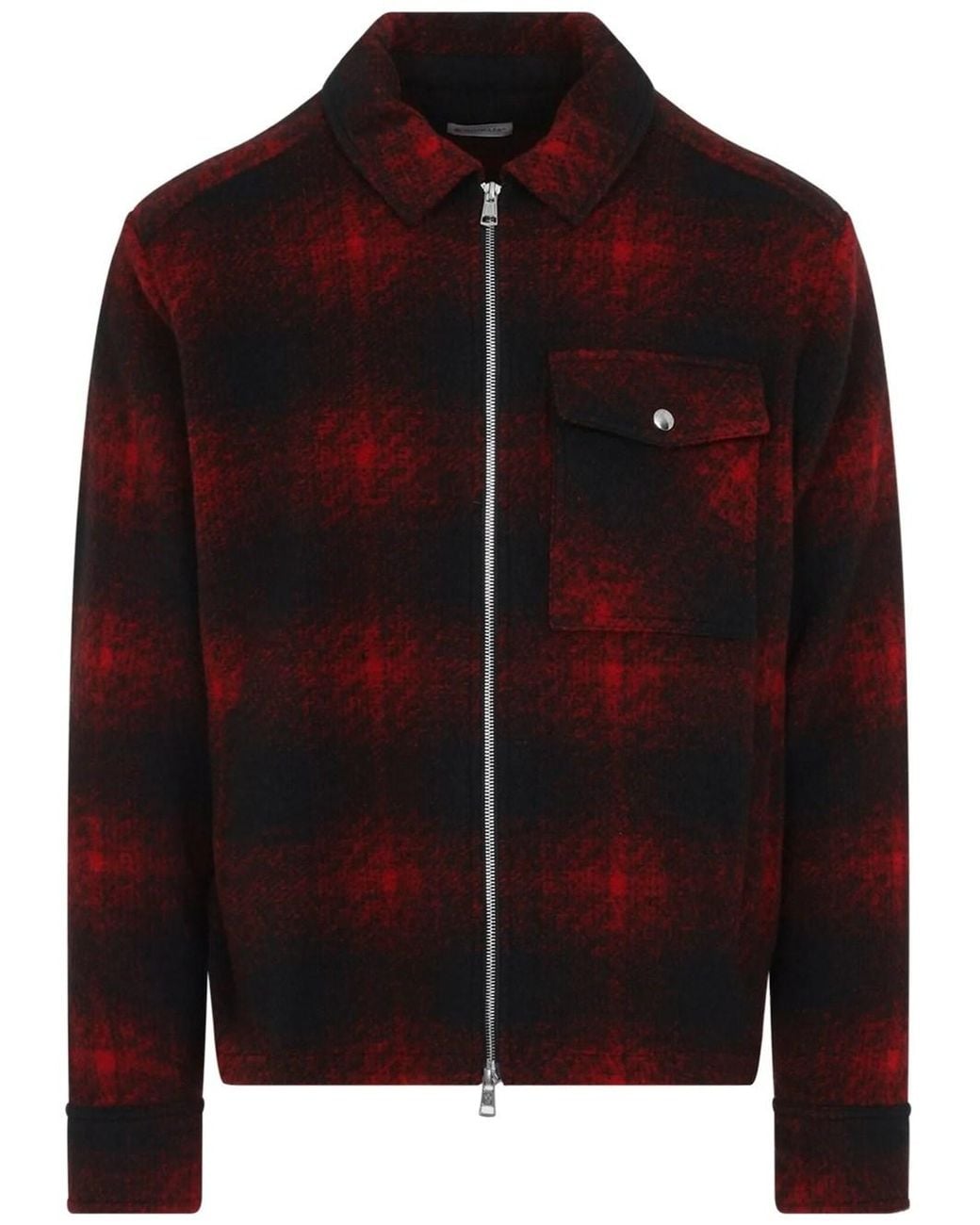 Moncler Red Overshirt With Zip Check Pattern for men