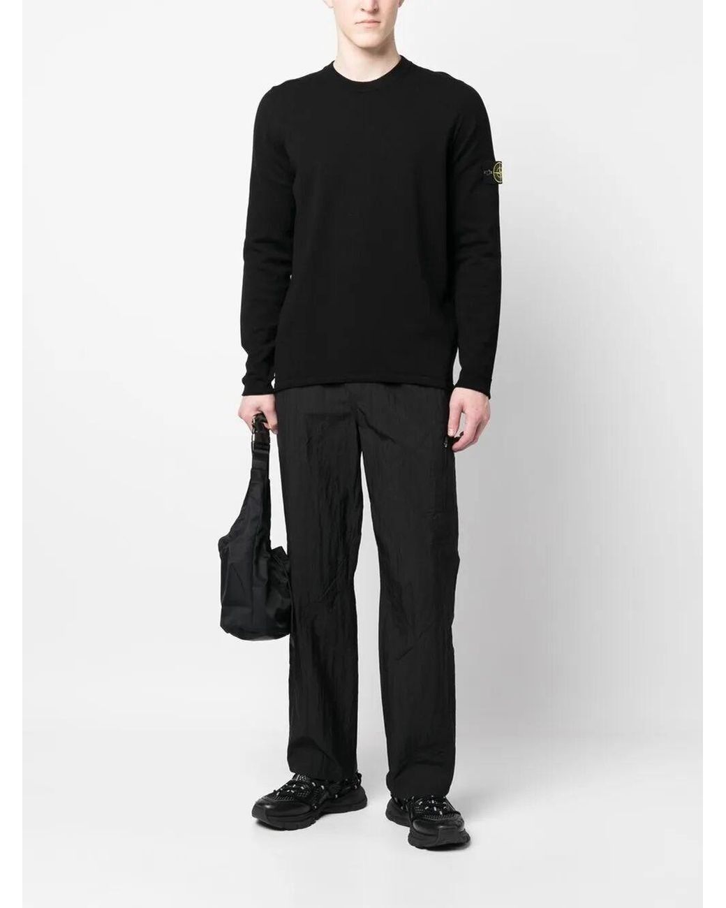 Stone Island Black Cotton Crewneck Sweater for men