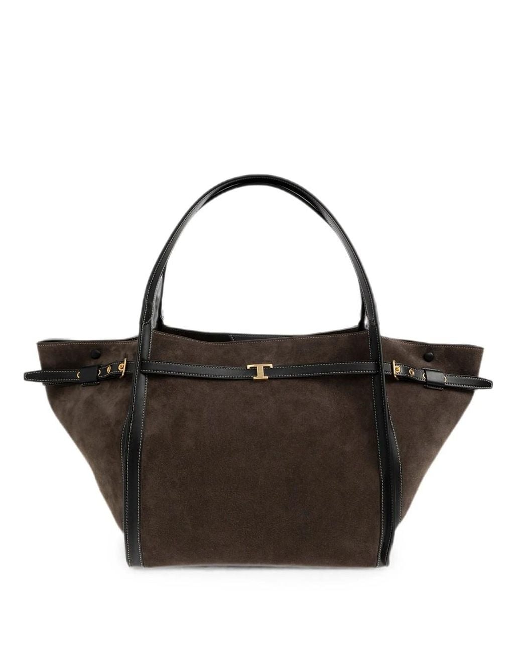 Tod's Black Medium Suede Leather T Signature Shopping Bag